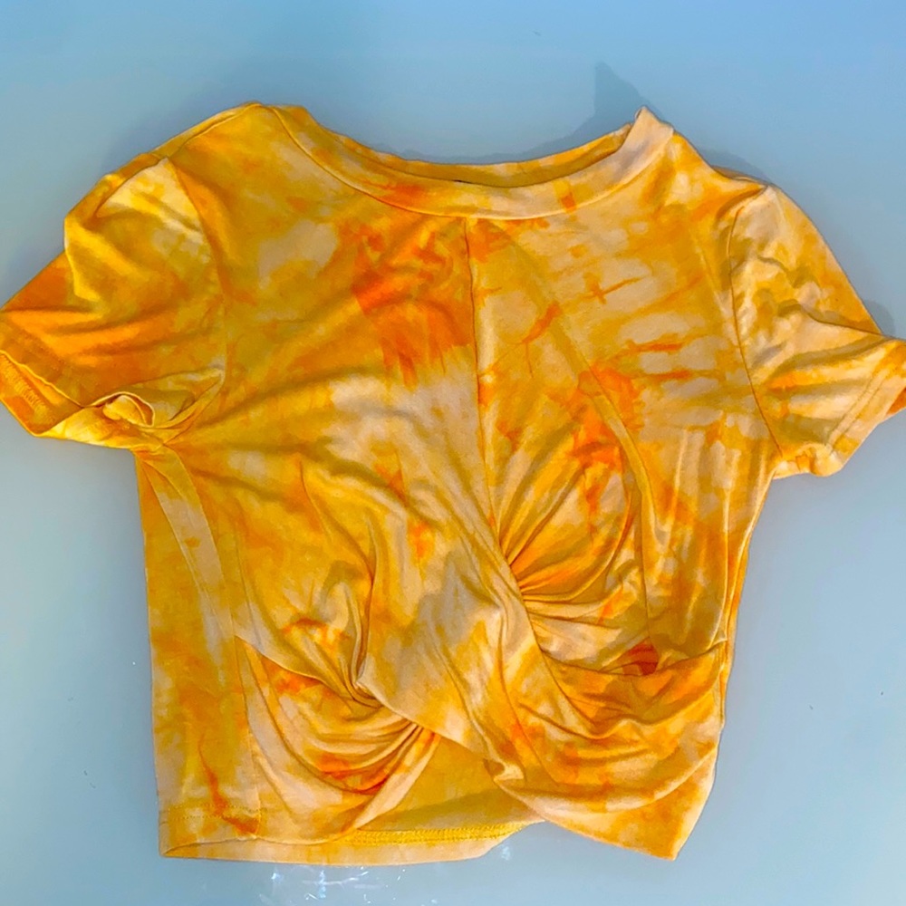 SHEIN Yellow Tie Dye Crop Top.